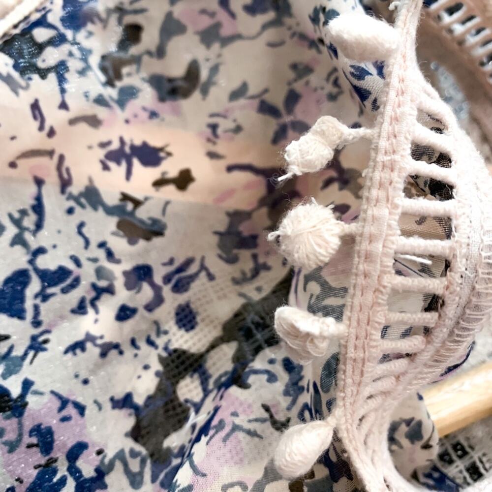 Kobi Halperin Liara Cold Shoulder Boho Pom Pom Blouse White Blue Lilac Small - Picture 12 of 12